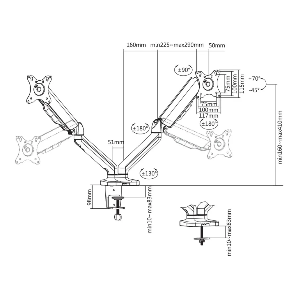 Support double écran VESA 75/100 avec capacité de charge 9kg MKF - 11