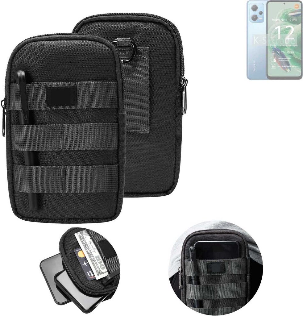 K-S-Trade Holster Gürtel Tasche kompatibel mit Xiaomi Redmi Note 12 5G Handy Tasche Schutz Hülle dunkel-grau viele Fächer, 1x