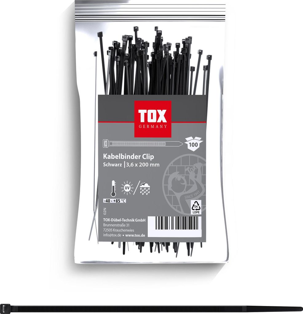 TOX Kabelbinder Clip 3,6x200 (100 Stk.) / innen / außen