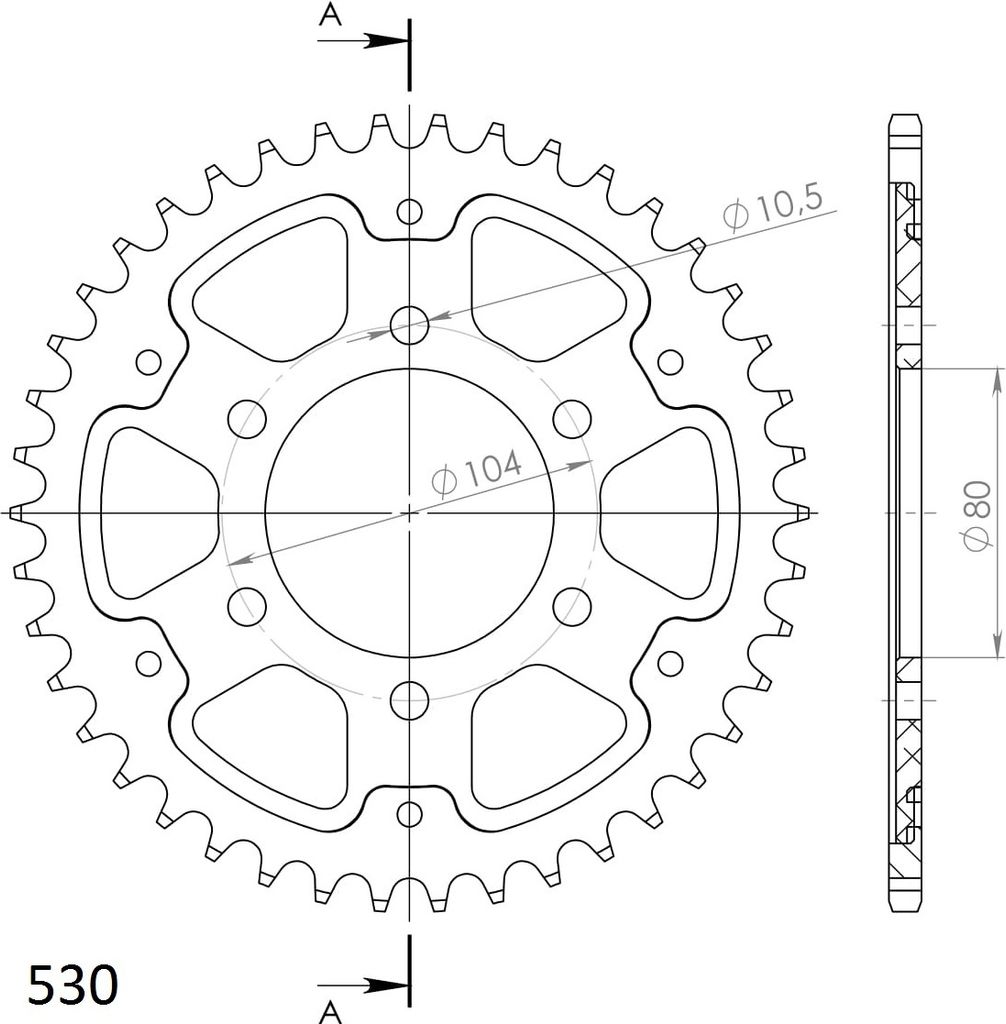 Supersprox Stealth-Kettenrad 530 - 42Z (gold) RST-488:42-GLD|ID 80,0 LK 104,0 6-Loch