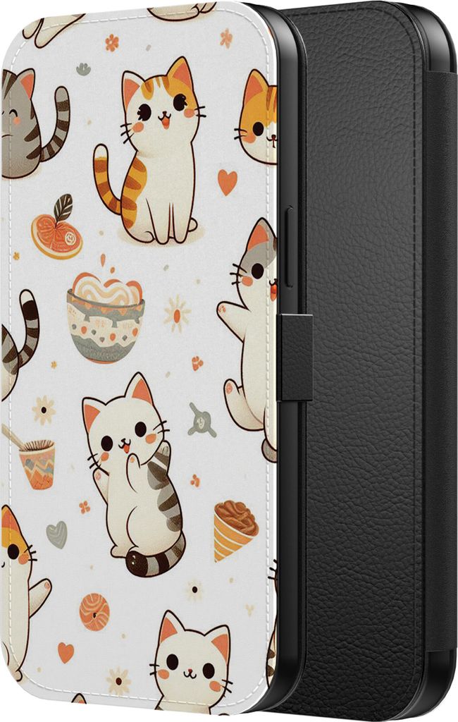 Smartphonica Telefon Fall geeignet für iPhone 14 Pro Kunstleder Bücherregal Fall mit magnetischer Lippe und Kartenhalter mit Cat Print