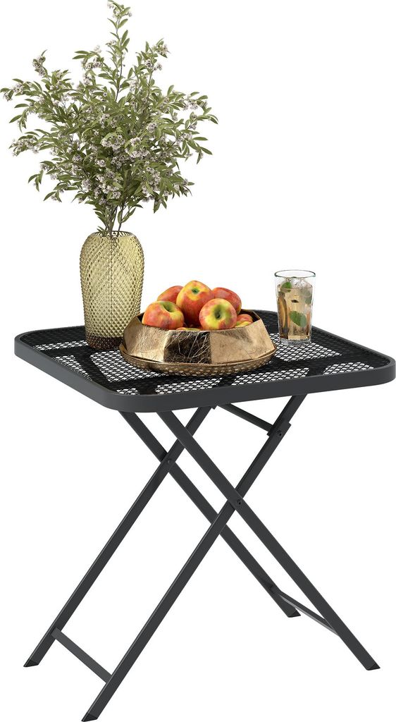 Gartentisch klappbar 70 x70 cm, Wetterfest Balkontisch Klapptisch mit Ausschnitt-Design quadrarisch Schwarz
