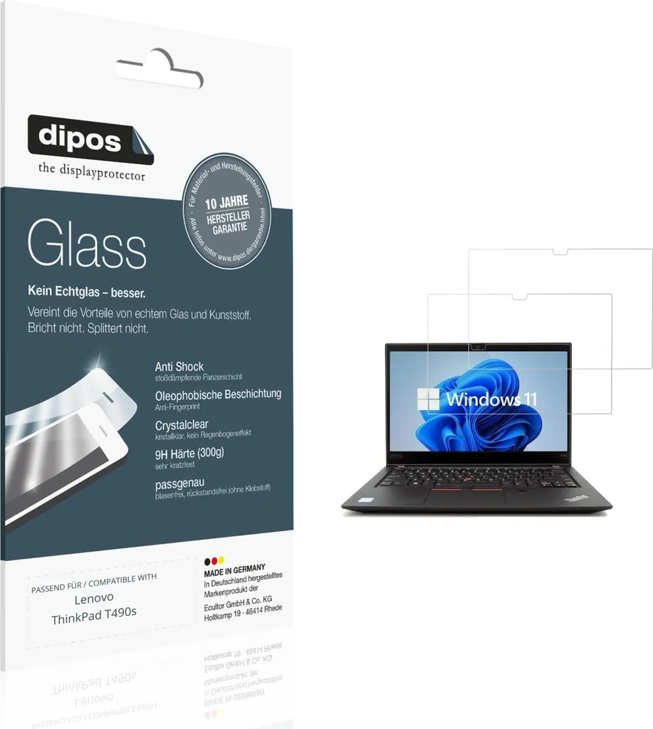 Kit 2x Vetro Flessibile 9H dipos per Lenovo ThinkPad T490s Premium