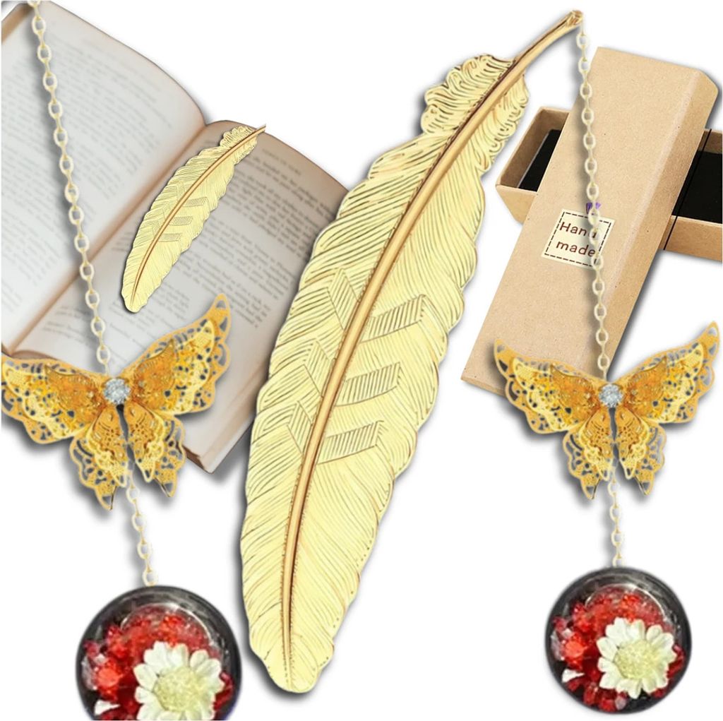 Marque-page en métal doré avec pendentif papillon Image du produit 