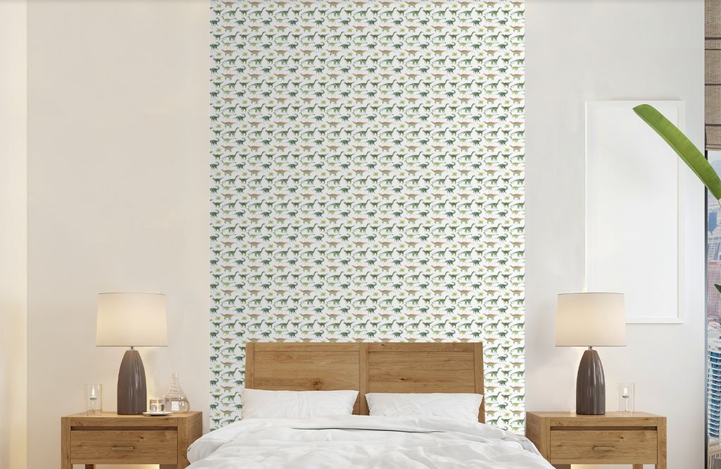 MuchoWow Fototapete für Wohnzimmer oder Schlafzimmer Wandtapete Vinyl Motivtapete Jungen - Kinder - Dinosaurier - Muster - 150x240 cm - Tapeten