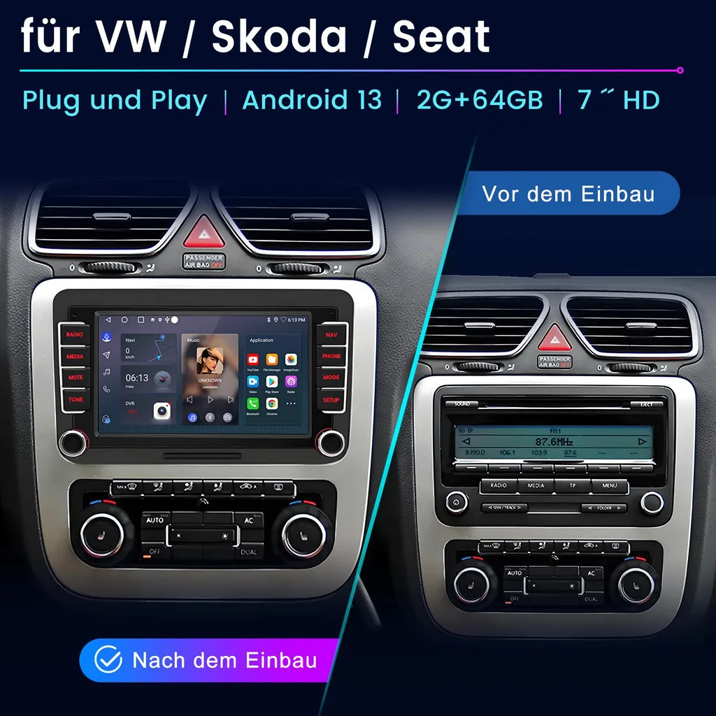 Sistema Infotainment VW Android 13 2DIN 7 Pollici GPS WiFi Bluetooth - 2