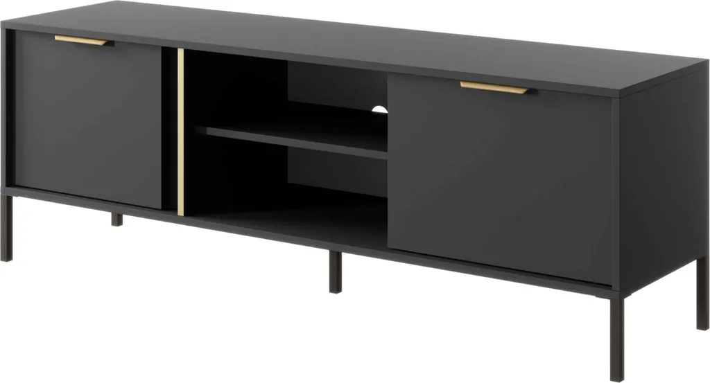 Meuble TV HARTSELE 153 cm Anthracite - Finition Mate et Structure Renforcée