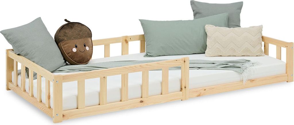 Lit D'Enfant 90x200 cm Lit Montessori avec Barriere en Bois Image du produit 