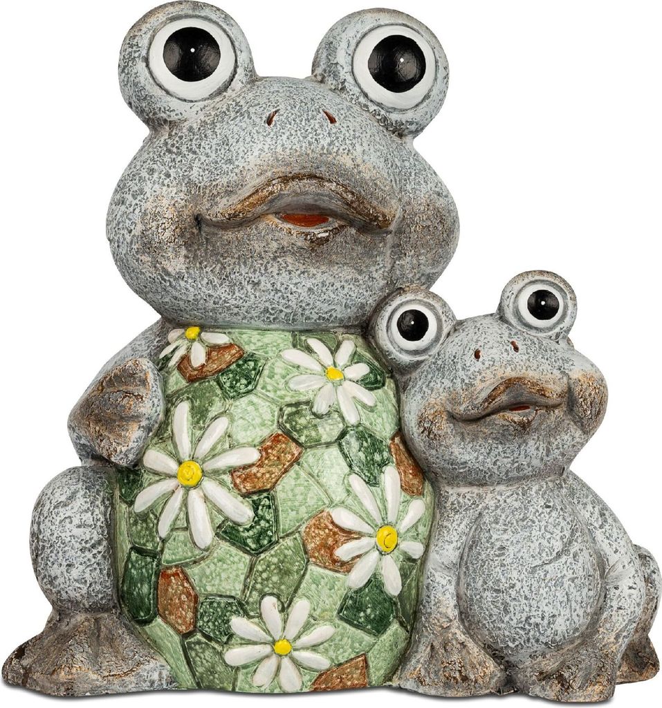 Garten Figur Froschpaar MOSAIK FLOWER H. 31cm grau grün Magnesia Formano WA