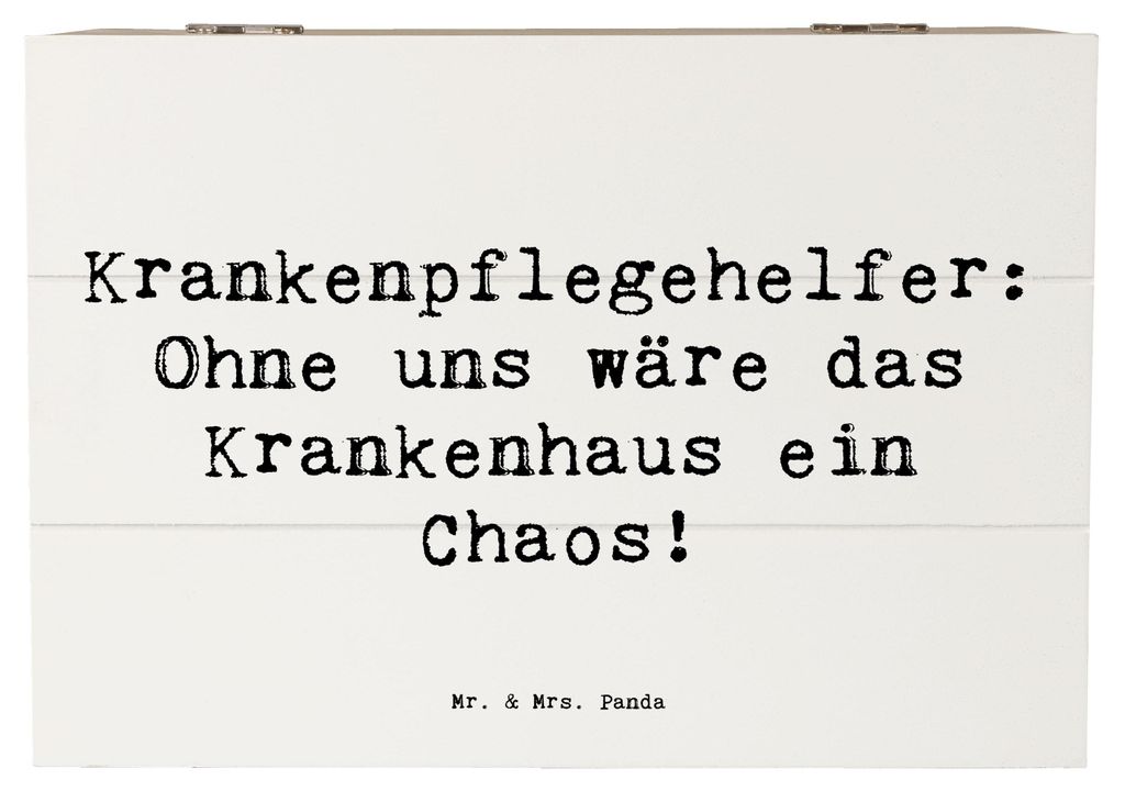 Mr. & Mrs. Panda holzschatulle Spruch Krankenpflegehelfer Chaos 22 x 15 cm - Weiß - Geschenk, Holzkiste, Helden in der Pflege, Truhe, Würdigung, ...