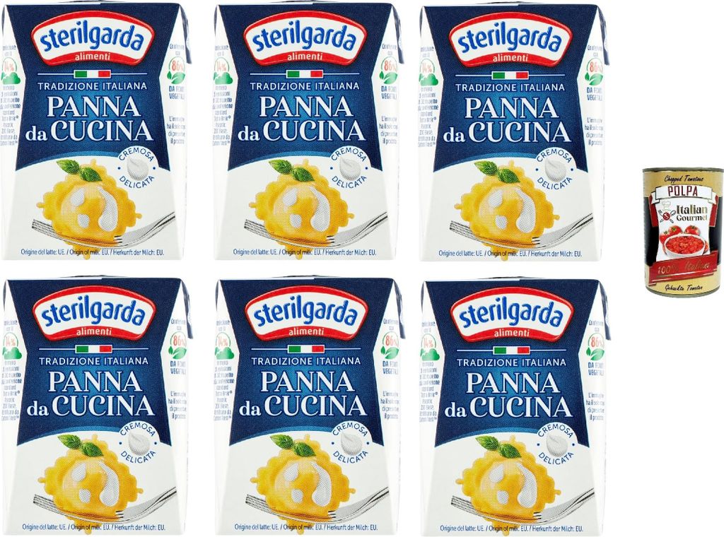 Sterilgarda Panna da Cucina, Italienische Kochsahne, 6 x 200 ml Packung, Tradizione Italiana, + Italian Gourmet polpa 400g