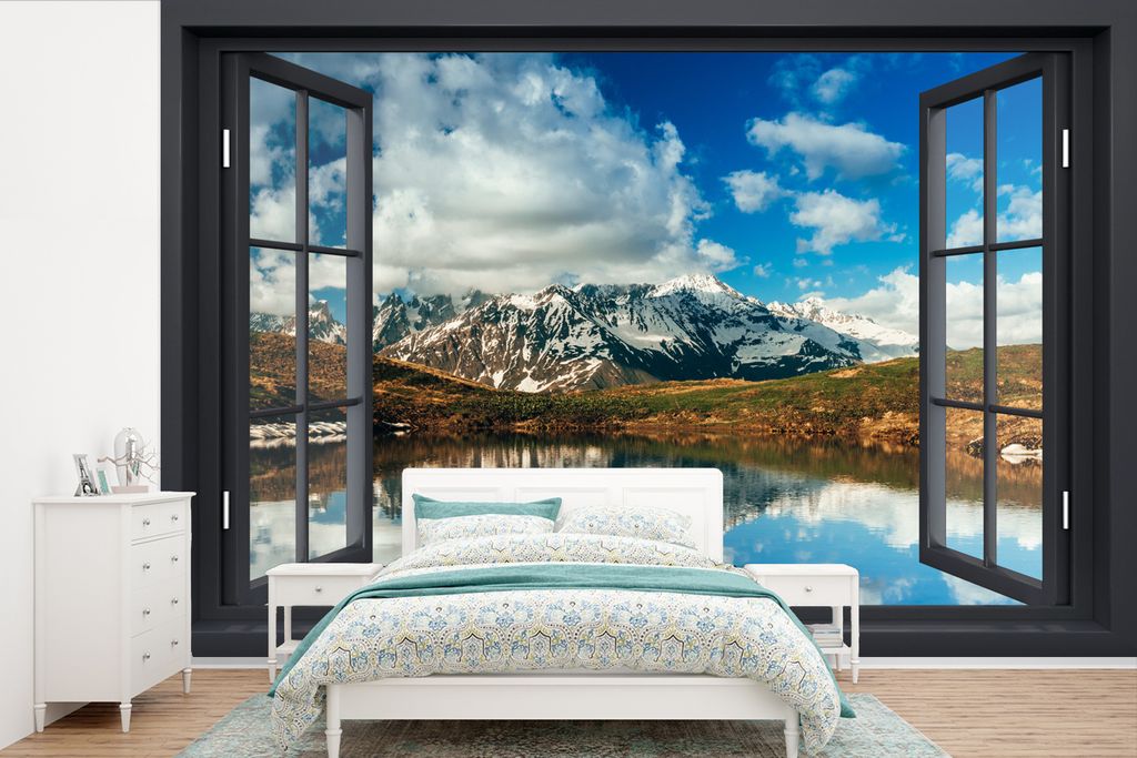 MuchoWow Fototapete für Wohnzimmer oder Schlafzimmer Wandtapete Vinyl Motivtapete Aussicht - Berge - Wasser - 525x350 cm - Das Hintergrundbild
