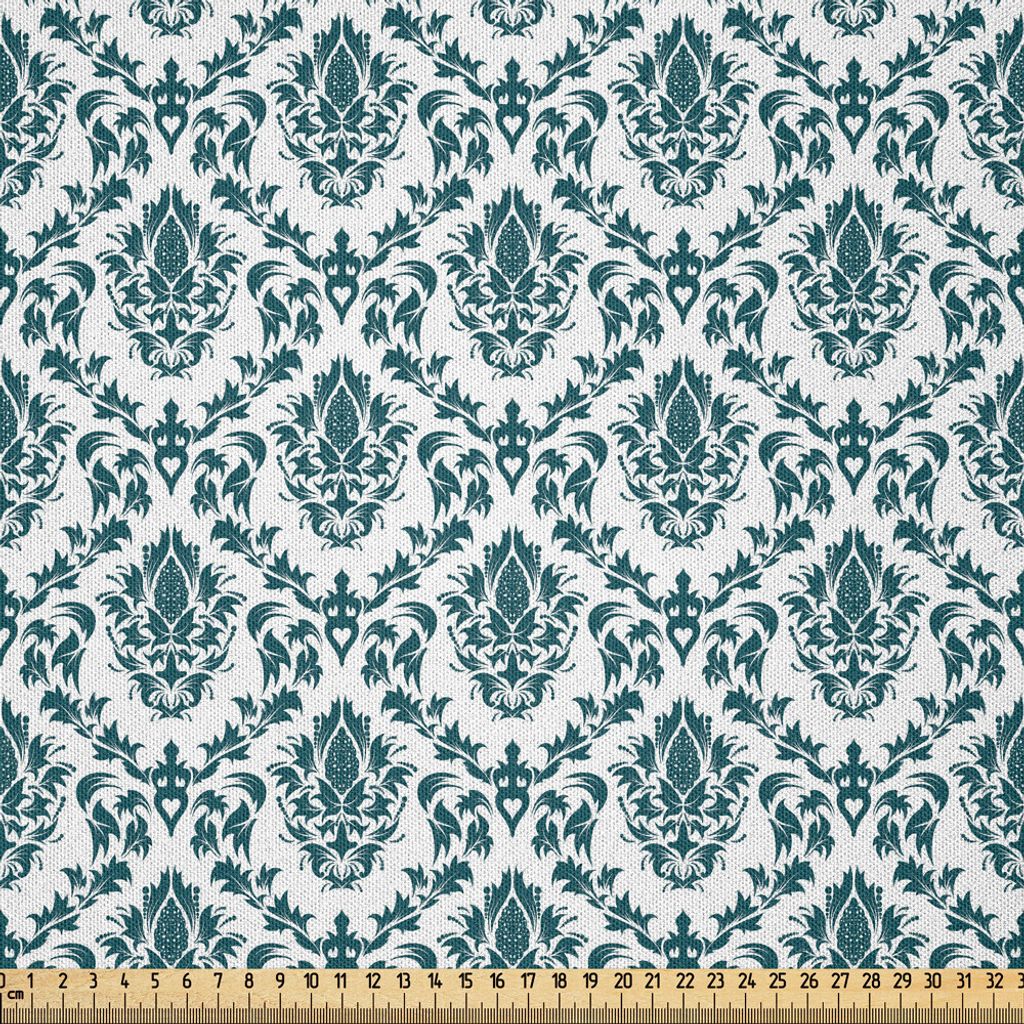 ABAKUHAUS Damast Microfaser Stoff als Meterware , Damast Tonte Florale Sprigs Barocke Eigenschafts Muster Ausführliche Motiv Bild, 2 M (230 x 200 ...