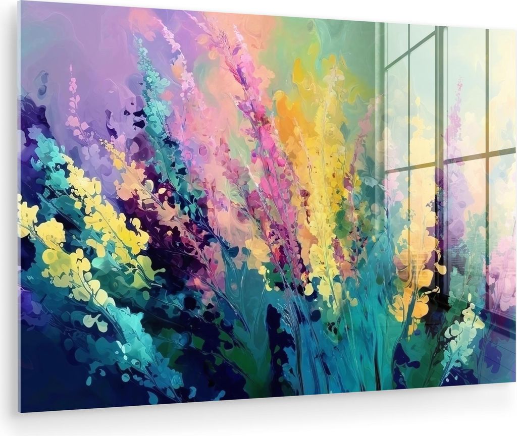 MuchoWow Glasbilder - Bilder auf Wandbild - Foto auf Glas Verträumt - langgestreckte Blumen 90x60 cm Wanddekoration aus Glas - Acrylglasbild - Acr...