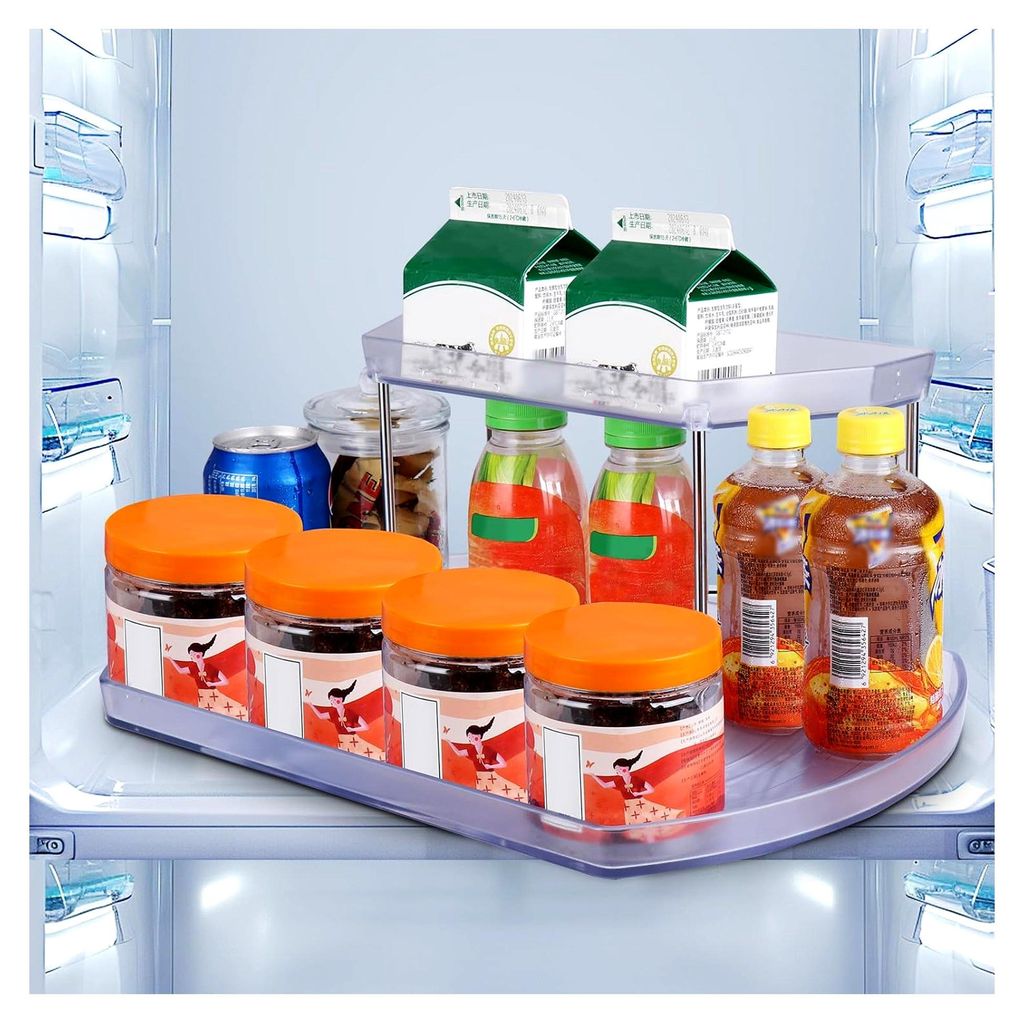 Kühlschrank-Drehteller für Schrank, rechteckiger Organizer, transparent, 360° drehbar, für Küche, Speisekammer, Arbeitsplatte