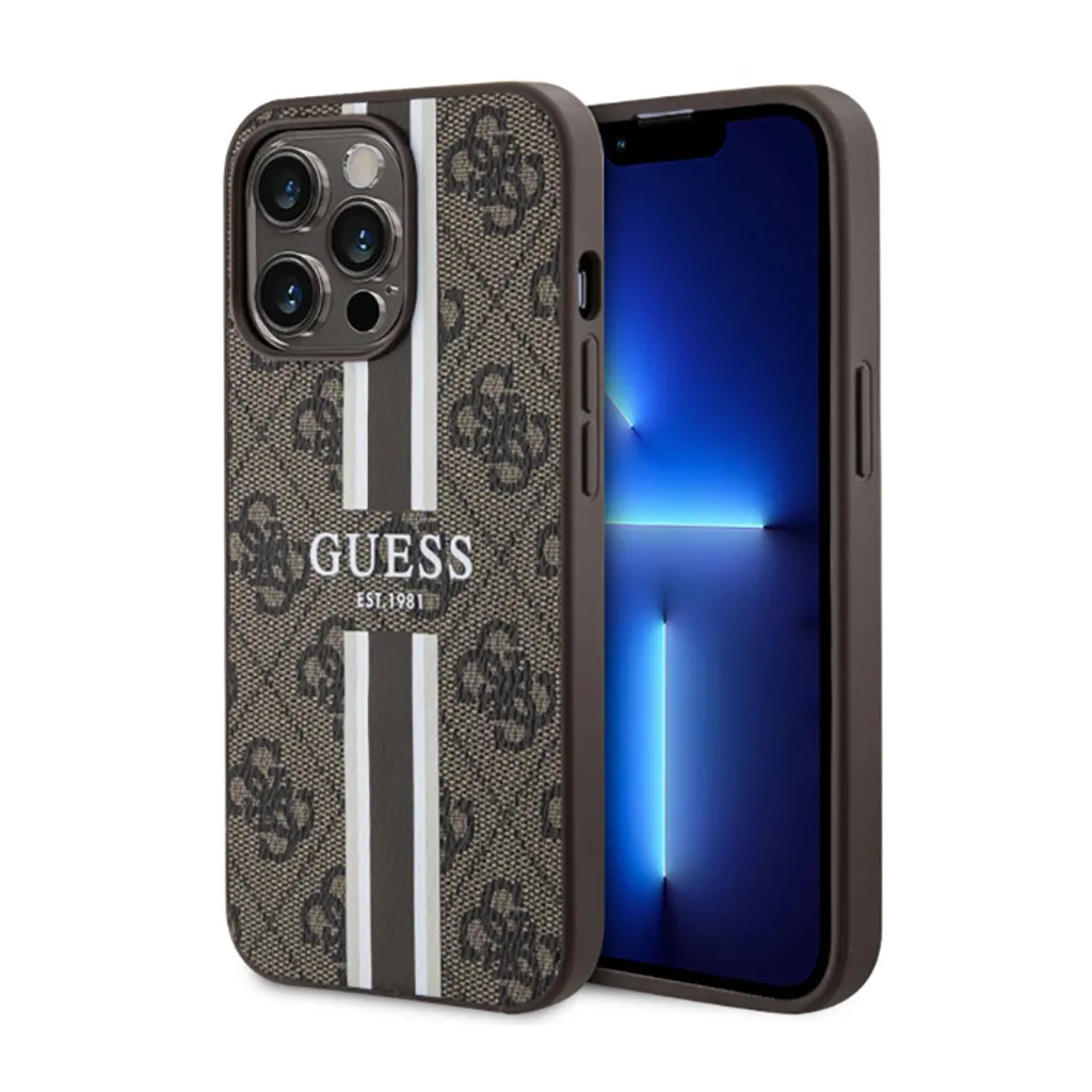Guess Guhmp13Xp4Rpsw Custodia rigida per Iphone 13 Pro Max6.7 Brązowy/marrone 4G con strisce stampate Magsafe