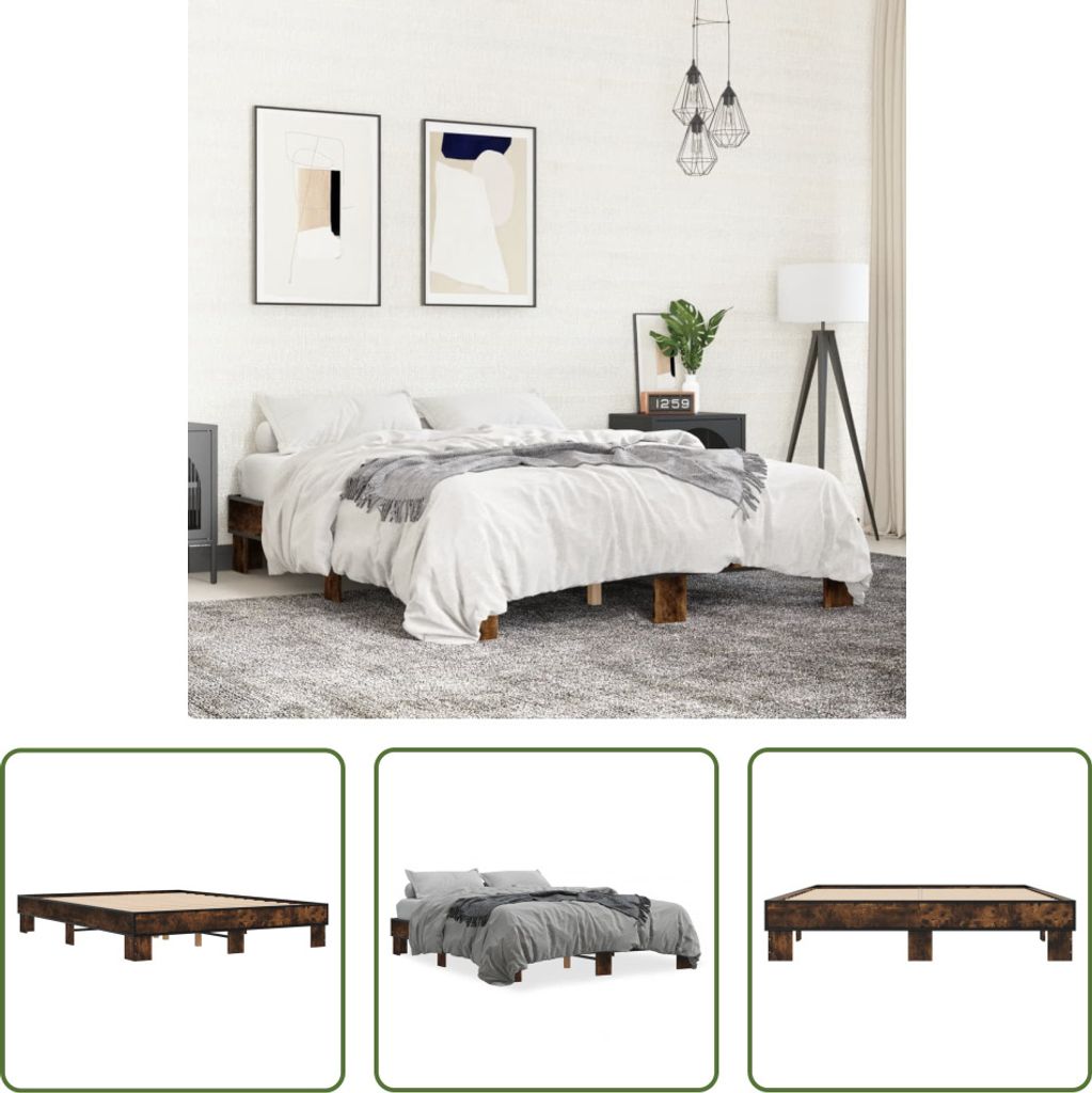 The Living Store Bettgestell Räuchereiche 150x200 cm Holzwerkstoff und Metall