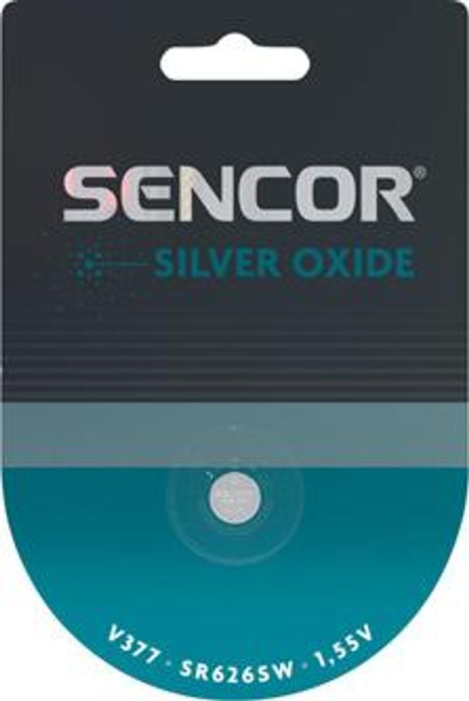Silberne Batterie, Knopf, V377, SR626SW, 1,55V, Sencor, Blister, 1-Pack
