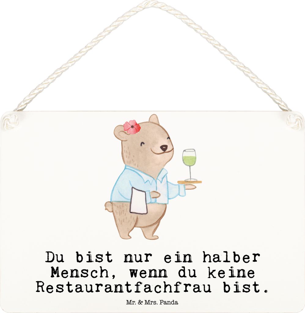 Mr. & Mrs. Panda Schild Restaurantfachfrau Herz DIN A6 - Weiß - Geschenk, holzbild, Dekoschild, kleine aufmerksamkeit, Wandbild Holz, Türschild