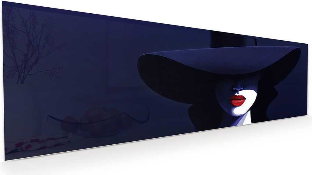 Glasbild 120x40cm in XXL für Wohnzimmer, Schlafzimmer Motiv Dame Mit Hut Dunkel