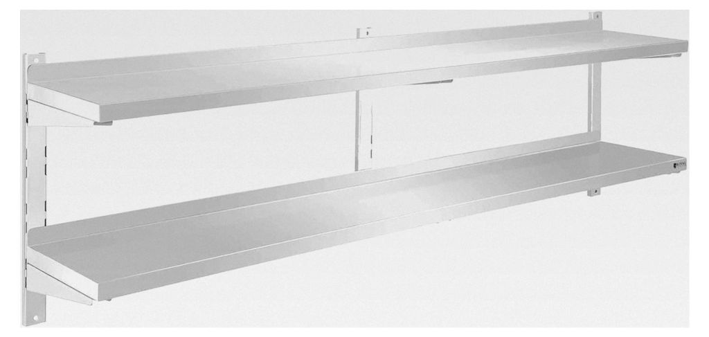 Wandregal Edelstahl mit zwei Ablagen 180 x 30 cm und 3,5 cm Stärke, Traglast 70 kg