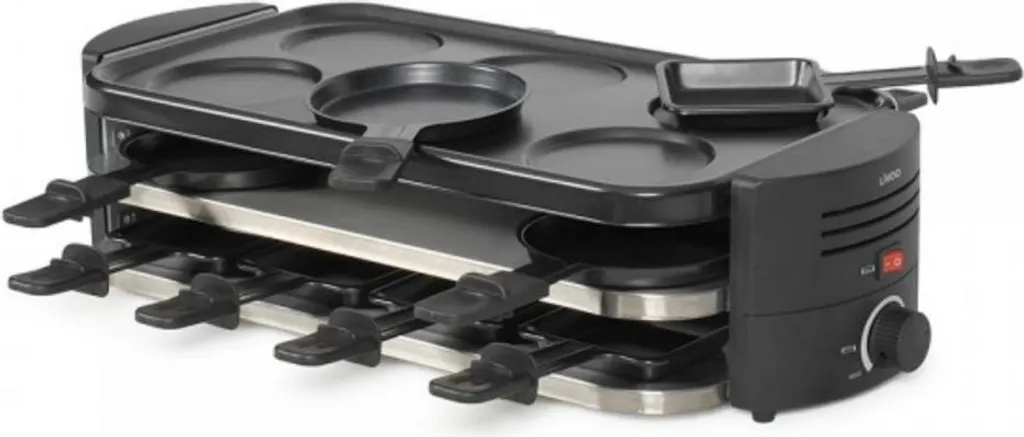 Grande raclette électrique 8 poêlons Livoo pour repas en famille noir