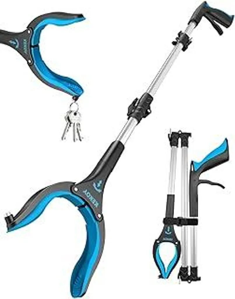 Pinza di presa Kekoy per anziani 91 cm Pinza per rifiuti in alluminio, pinza pieghevole per anziani, pinza per rifiuti girevole, braccio di presa extra lungo, ausilio di presa per persone con punte magnetiche (azzurro cielo)