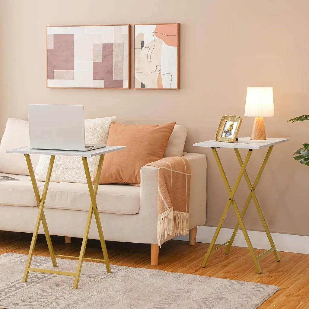 Petites tables pliantes marbre et or - Solution gain de place chic - 2