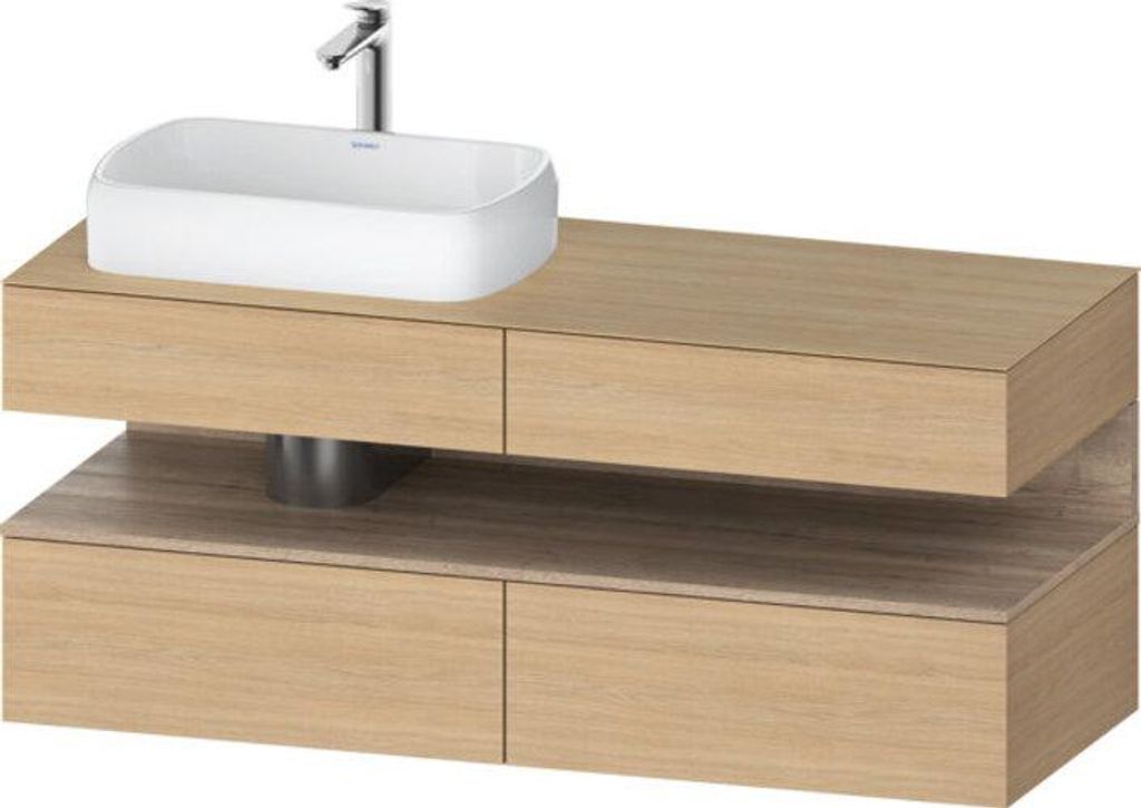 Duravit Qatego Konsolenwaschtischunterbau, 2 Auszüge, 2 Schubkästen, Ausschnitt links, 1400x550x600mm, Nische Eiche Mamoriert, QA4765055300010