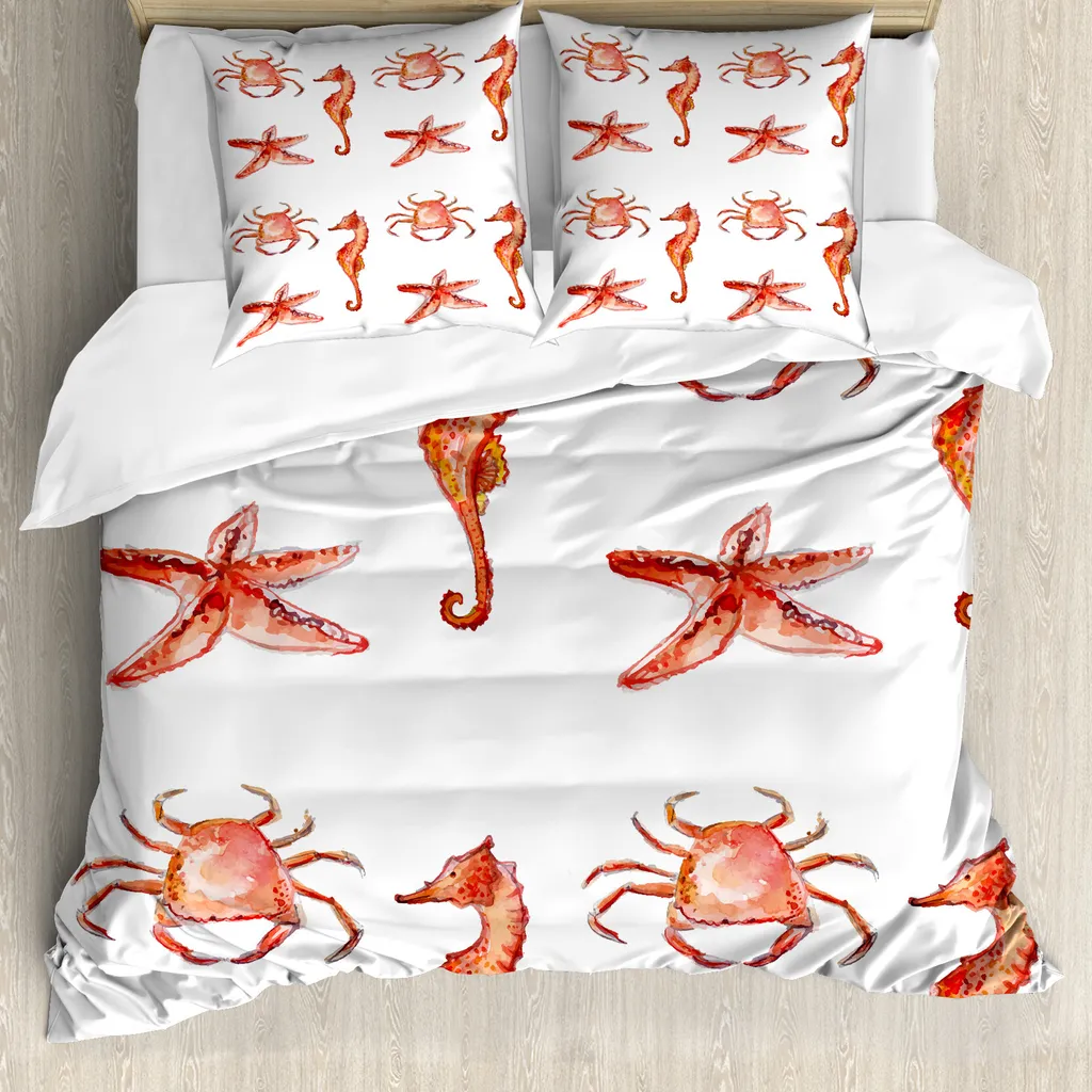 Parure de lit océan sous-marin en corail foncé 155x220 hypoallergénique