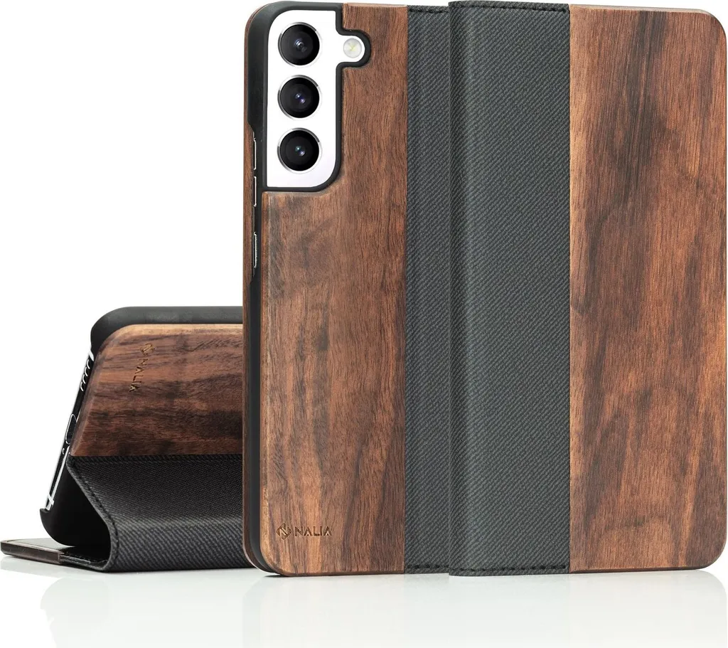Custodia a Libro Samsung S22 Plus in Legno Noce Naturale NALIA Wallet