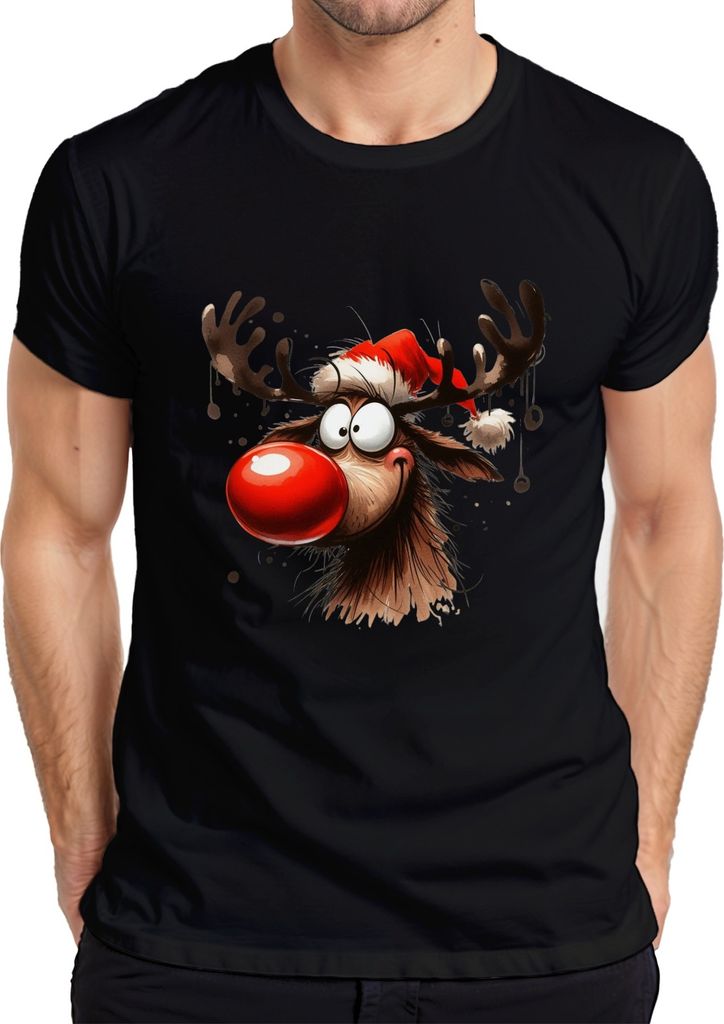 Lustiges Reh Rentier Rudolf Elch - Weihnachten Xmas Christmas Herren T-Shirt, Schwarz, 3XL