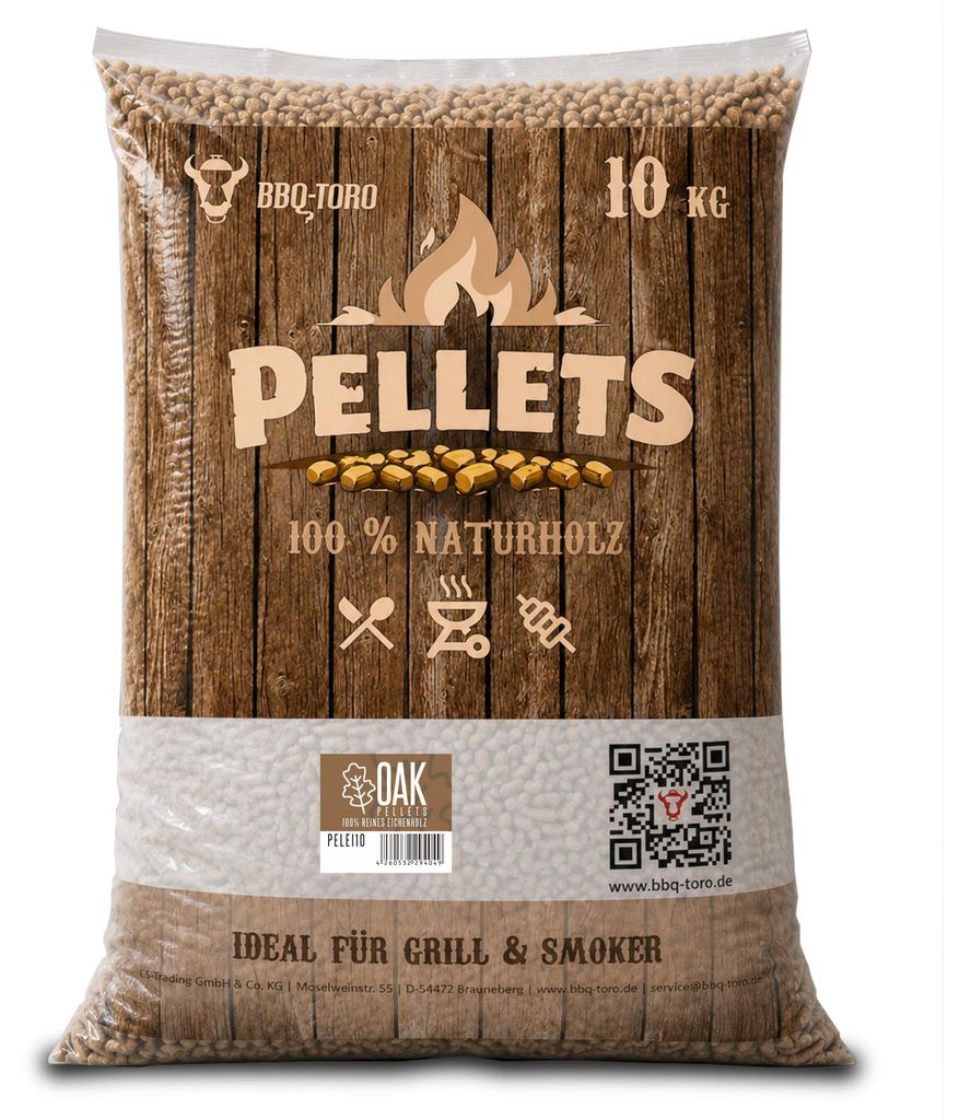 BBQ-Toro Oak Pellets aus 100% Eichenholz für Grill, Smoker und mehr, 10 kg, Hartholz, Smoking