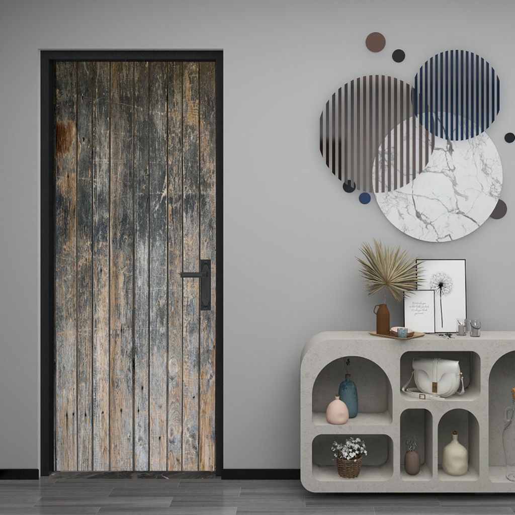 Türtapete AstraDesign 88×200 cm „Holz Tür Grau“ – selbstklebende PVC-Folie, zweiteilig, Türfolie, Wanddeko, leicht anpassbar & entfernbar