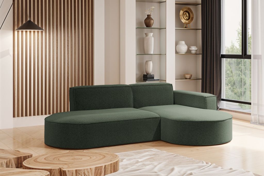 Kaiser Möbel Modernes L-förmiges Designer-Ecksofa Modena Studio stoff Raven Grün Rechts