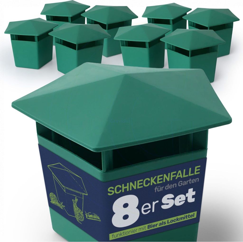 A set of green snail traps for a garden.