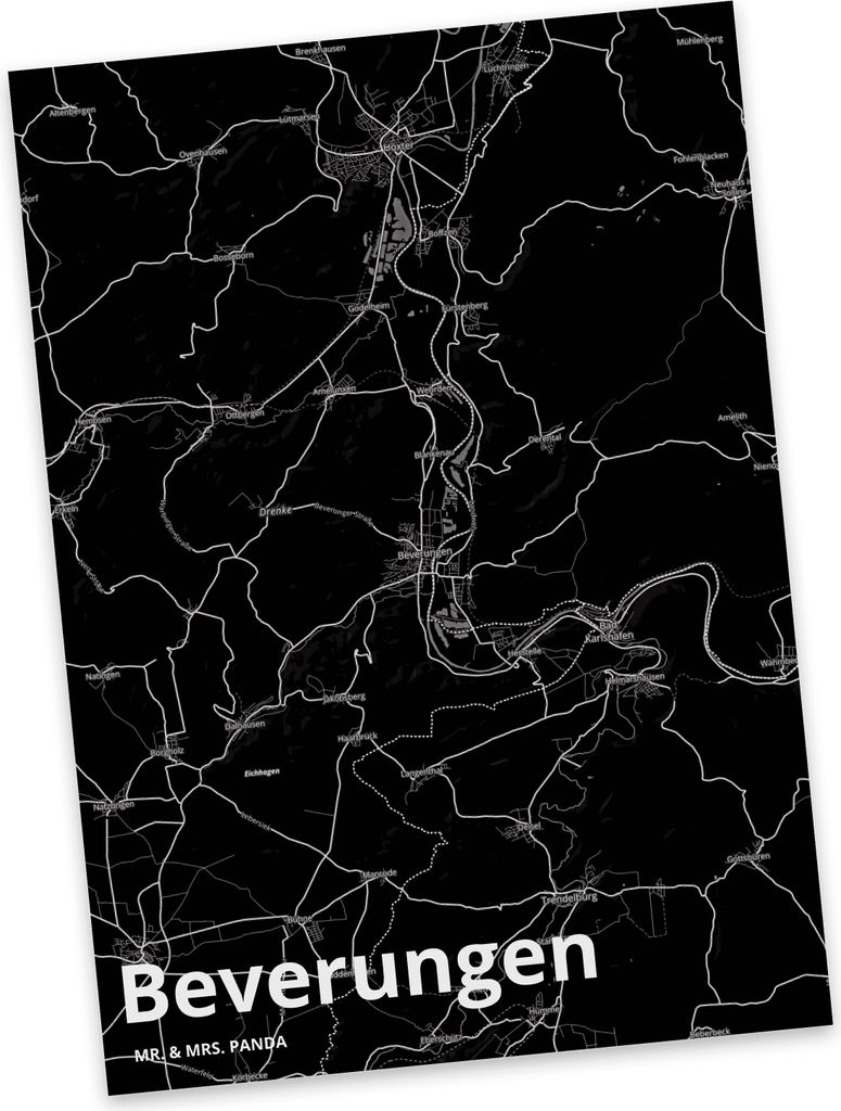 Mr. & Mrs. Panda Postkarte Beverungen - Geschenk, Grußkarte, Stadt, Ansichtskarten, Dorf Karte Landkarte Map Stadtplan, Postkarten, bildkarte, Fot...