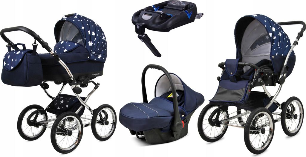 BabyLux Margaret Exclusive | 4in1 Kinderwagen Set | Navy blue star | Kombikinderwagen | Kinderw