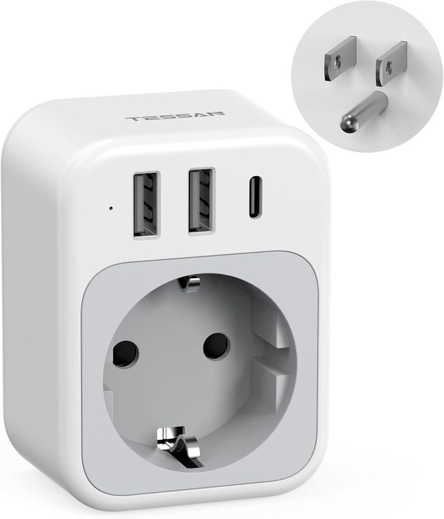 TESSAN Adapter Steckdose Reiseadapter mit 1 USB C 2 USB A Steckdosenadapter Reisestecker Stromadapter für Amerika Typ B