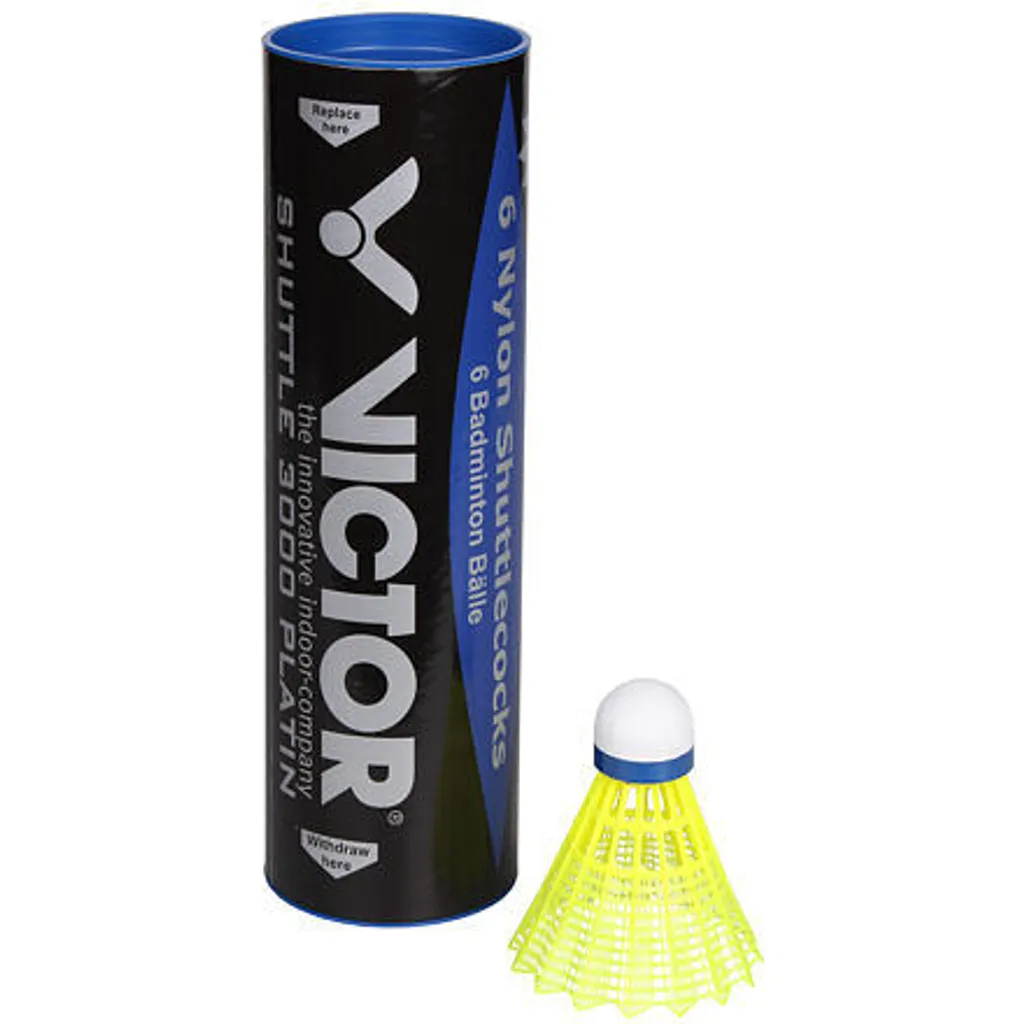 Victor Platin 3000 Balles de Badminton Bleu Tube de 6 Volants Nylon