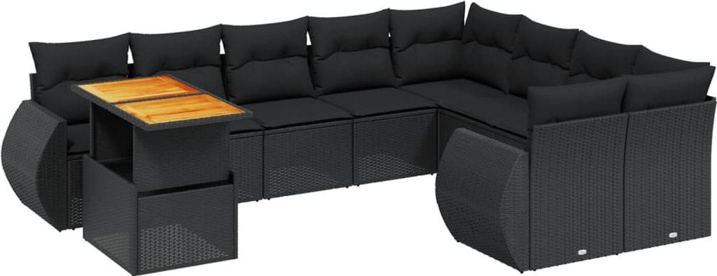 vidaXL 10-tlg. Garten-Sofagarnitur mit Kissen Schwarz Poly Rattan