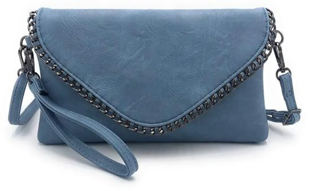 Pochette soirée bleu clair avec bandoulière pour mariage et cérémonie