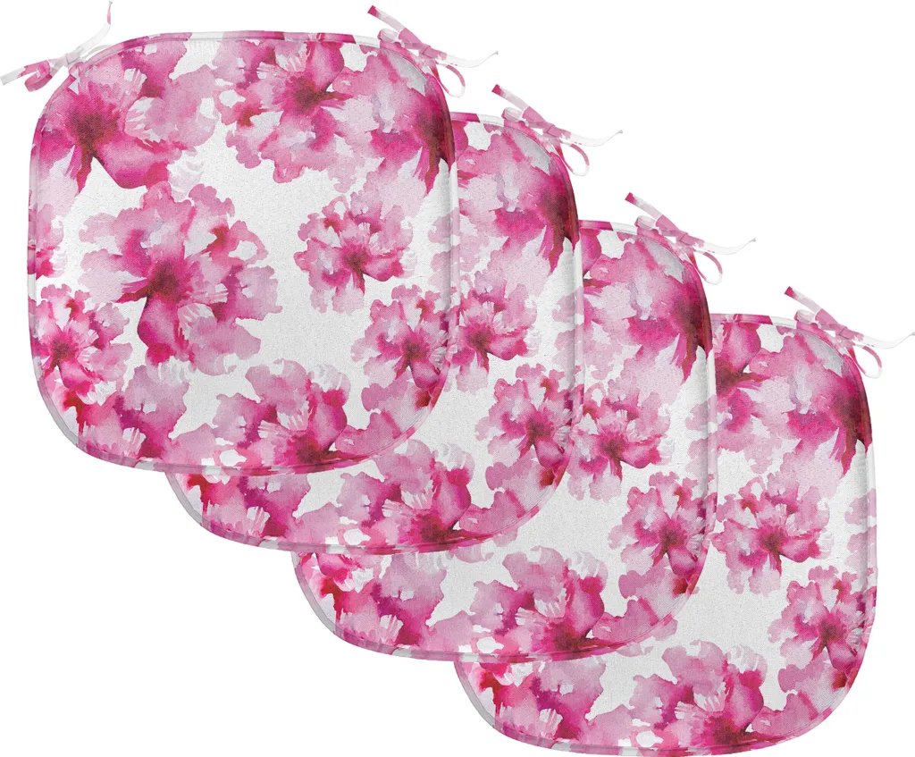 ABAKUHAUS Set 4 Cuscini Sedie Cucina Impermeabili Peonie Rosa 40x40