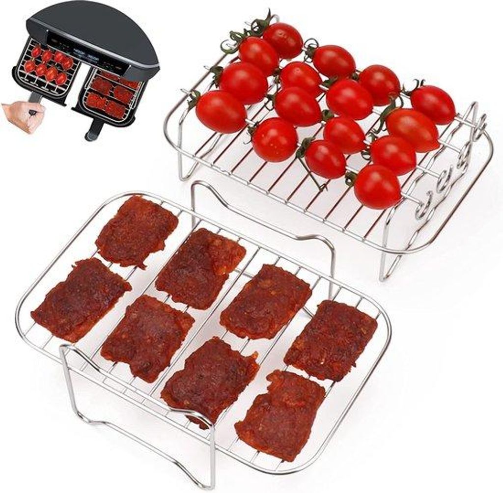 Fachwerks-Rack für Dual-Zone-Airfryer, 304-Stahl, Gelaagde Dehydrator-Rekken und Spiesenrek