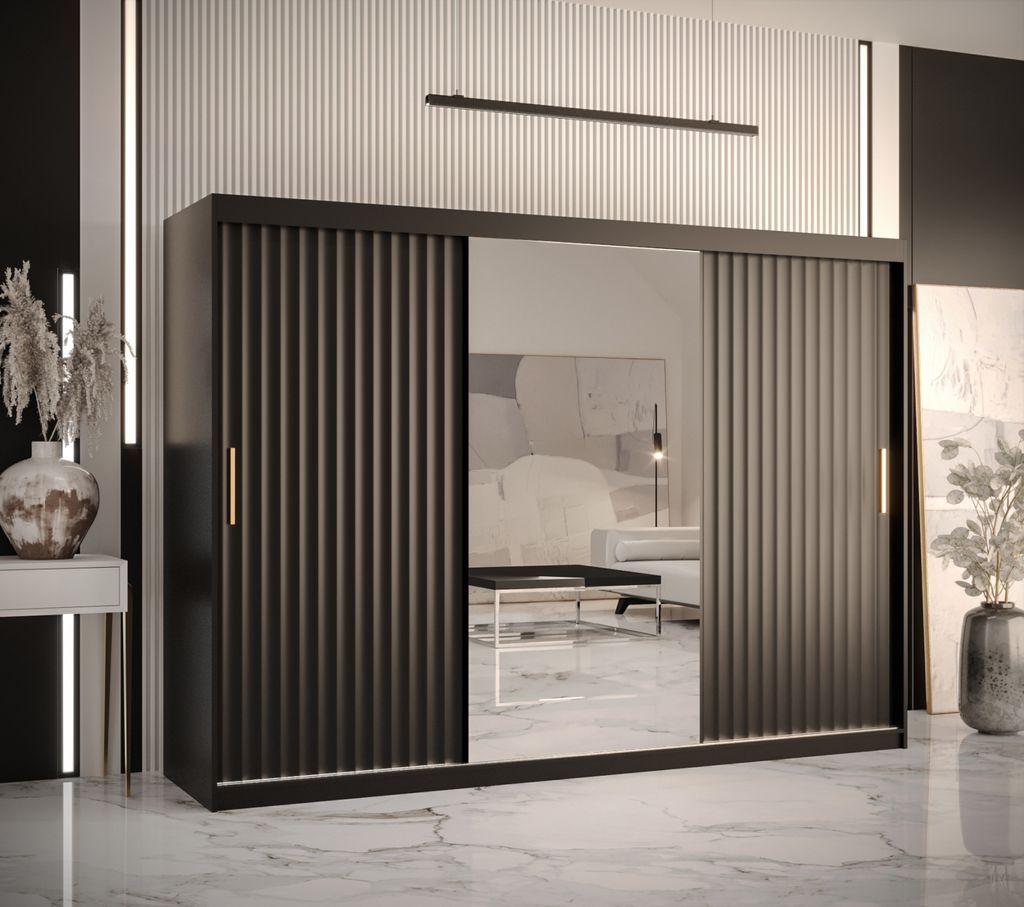 Kleiderschrank mit Spiegel RADKIN 2 – Breite 250 cm, schwarz