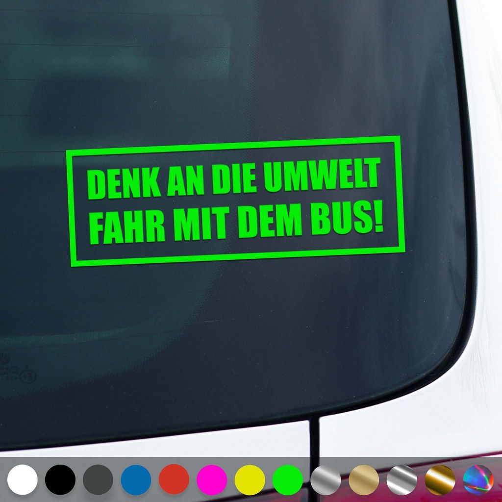 PantherPixel Fahr Mit Dem Bus Aufkleber Reisen Denk An Die Umwelt Sticker Auto Geschenkidee Farbe Neon-Grün