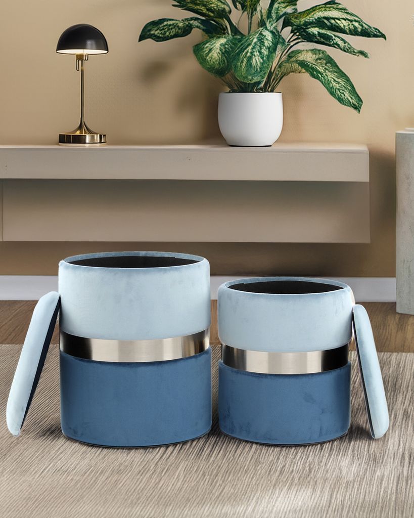 QIYANO Pouf Evelyn 2er-Set Blau - Moderne Hocker, Stauraum, Lounge, Bequem