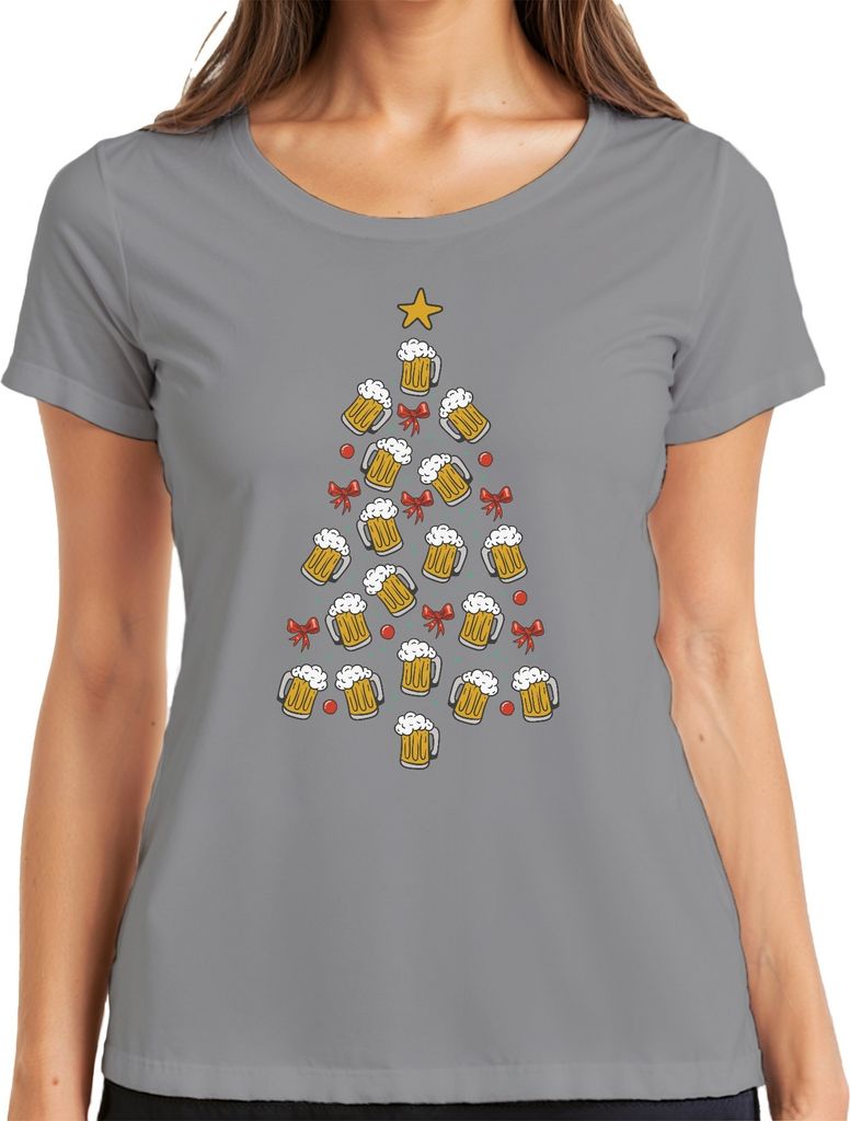 Bier Weihnachtsbaum Lustig - Weihnachten Weihnachtsgeschenk Christmas Damen T-Shirt, Grau, S