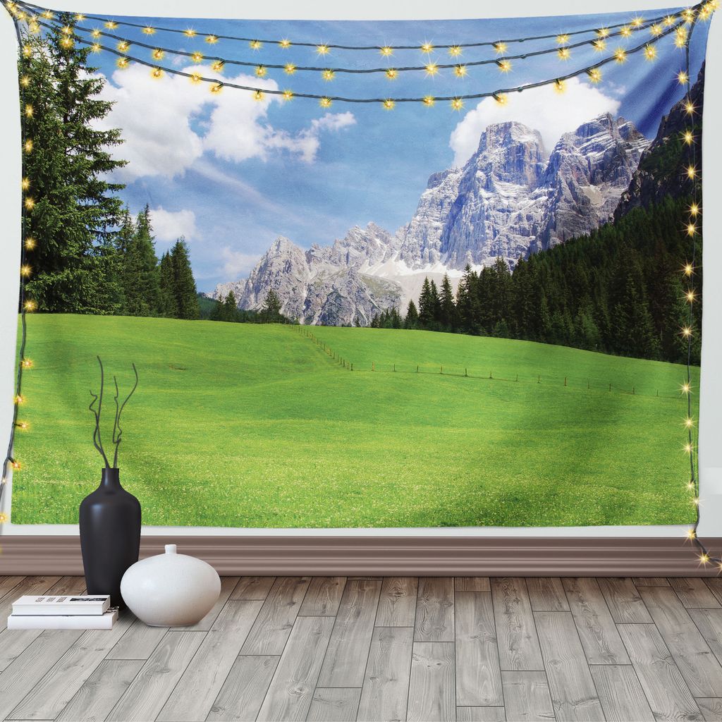ABAKUHAUS Italien Wandteppich, Ländlicher Land-Berg, Wohnzimmer Schlafzimmer Heim Seidiges Satin Wandteppich, 200 x 150 cm, Grün Blau