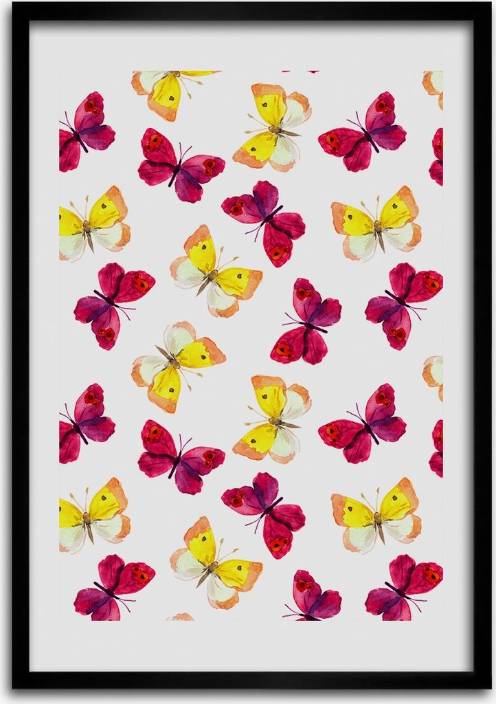 Bild - Bilderrahmen - Foto - 70 cm x 100 cm - MDF - Rahmen - Wandkunst - Bunte Schmetterlinge